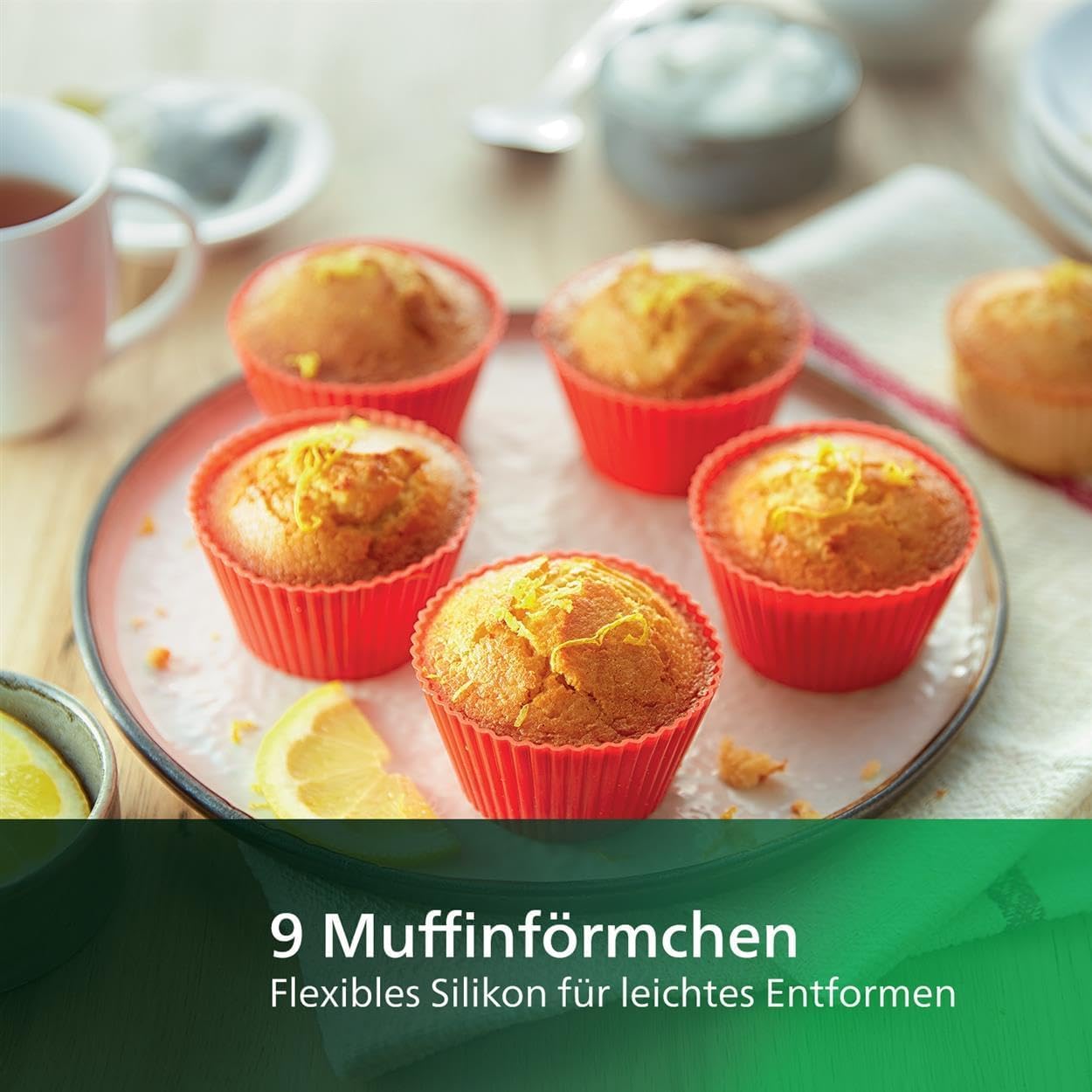 Philips Airfryer Zubehör für 7.2L Heißluftfritteuse, Back-Kit, Backform und 9 Silikon-Muffinförmchen, HD9957/00