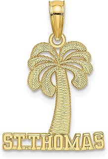 Colar de ouro amarelo 14 k Saint Thomas sob a palmeira pingente pingente de viagem à beira-mar destino de transporte de viagem joias finas para mulheres presentes para ela, Ouro amarelo Pedra