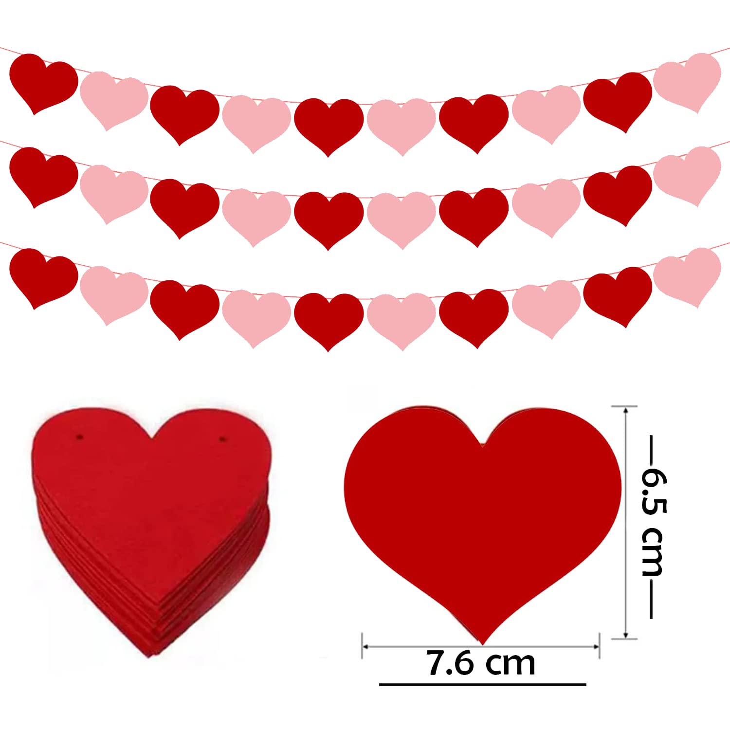 Party Propz Heart Garland Decoration - 1Pc Anniversary Decoration Items, Love Decorations Items, Heart Shape Banner, Proposal, Date Night, Wedding Room, Birthday Decor (Cardstock) 3