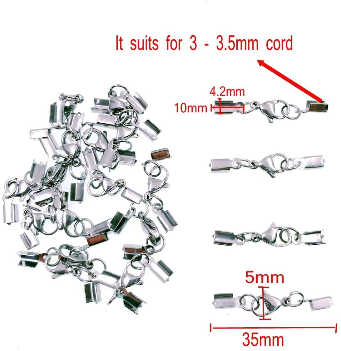 JZK 20 x Silver Jewellery Lobster Claw Clasps with Cord Ends, Jewelry Accessories kit for DIY Bracelets Necklaces chokers Jewelry Making Handmade Jewelry