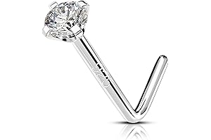 OUFER Petite Nose Stud, 20G Sterling Silver Nostril Screw Rings, 2mm CZ Bone-Shaped Nose Jewelry