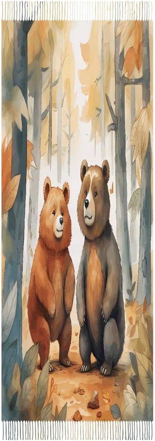 Bear in Woods Winter Scarf for Women Soft Tassel Scarves Oversized Wraps Long Shawl Cold Weather Thick Blanket Scarfs
