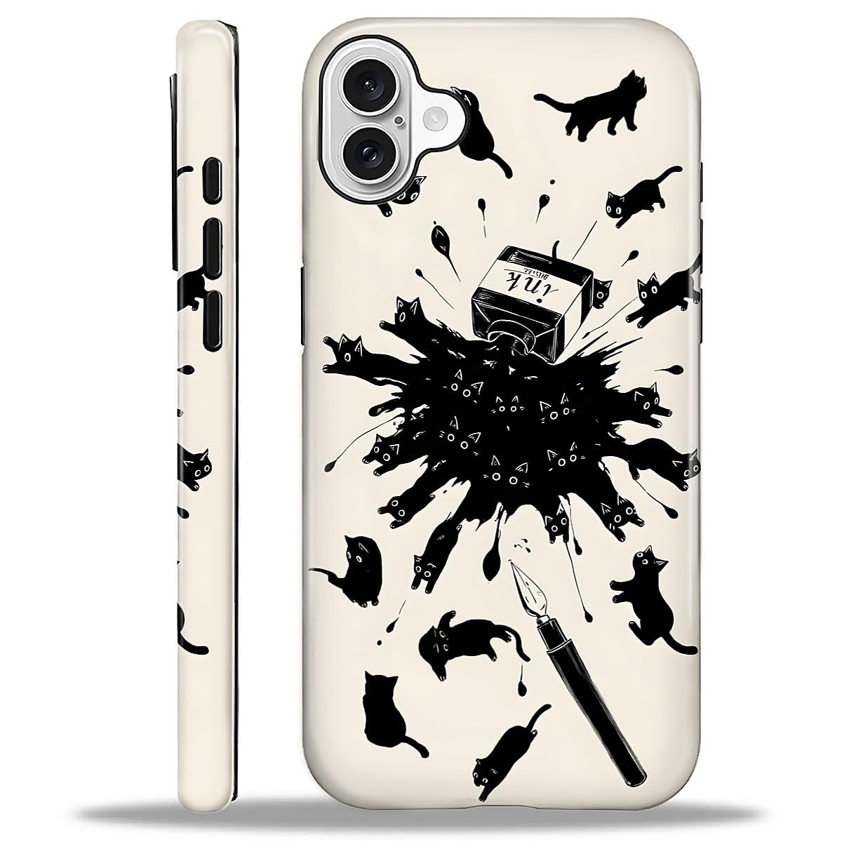 Coque iPhone 16 Plus chat d'encre silicone et PC rigide antichoc - 8