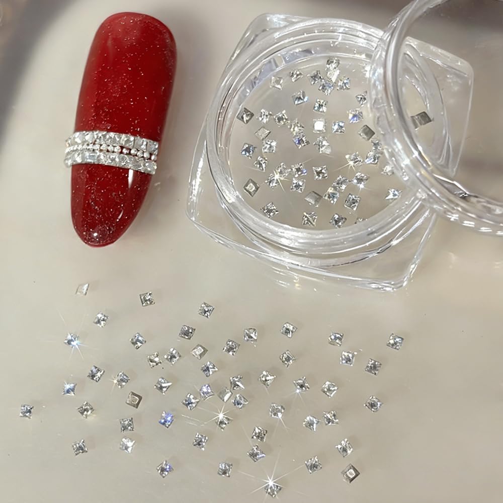 3 Box Mini Square Nail Art Rhinestones Champagne White Pink Nail Gems and Charms 1.5mm Flatback Rhinestones for Nails Design Tiny Squares Diamonds Crystals Rhinestone Jewels Nails Supplies Accessories