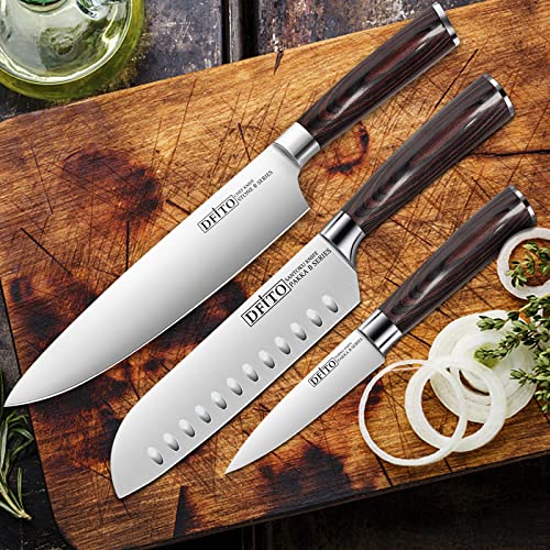 Dfito Chef Knife Set, High Carbon Stainless Steel Knife Set With Case, 3 Pieces Professional Sharp Kitchen Knife Set, 8'' Chef Knife, 7'' Santoku Knife And 3.5'' Paring Knife #TOP1