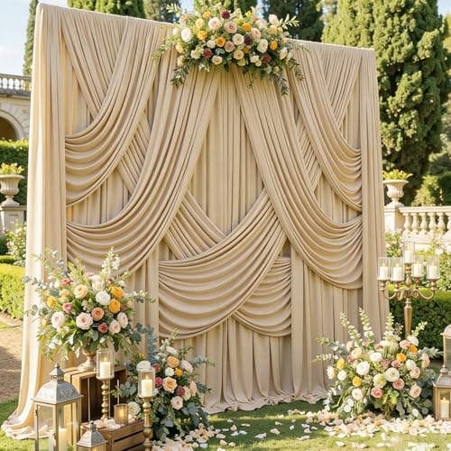 Image of 20ft x 12ft Champagne Backdrop Curtain for Parties, Wrinkle Free Polyester 4 Panels 5x12ft Photo Backdrop Drapes Back Drop Cloth for Wedding Birthday Party Baby Shower Photography Background