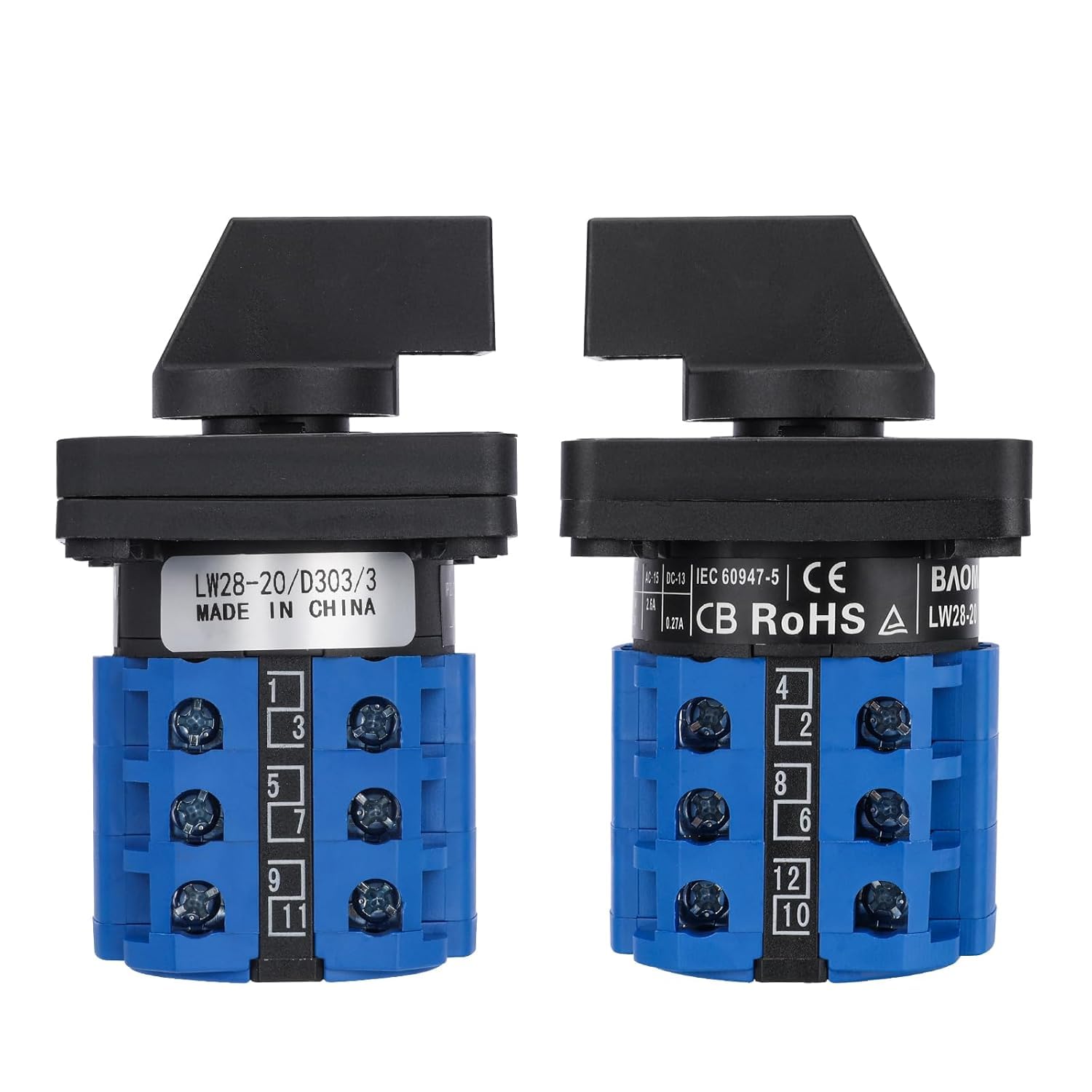 BAOMAIN Interruttore rotativo universale, On-Off, 550 V, 20 A, 3 posizioni, 3 fasi, approvazioni CE, IP66, LW28-20/D303.3