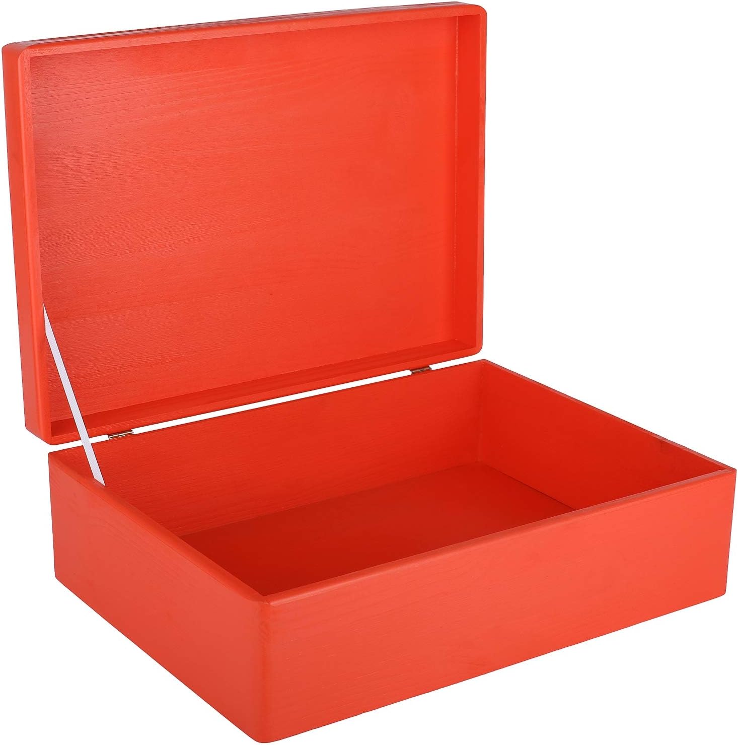 Creative Deco XL Red Plain Wooden Storage Box | 40 x 30 x 14 cm (+/-1 cm) | with Hinged Lid | Easter Gift Box Storage | ROUGH & UNSANDED Wood Keepsake Memory Craft Chest