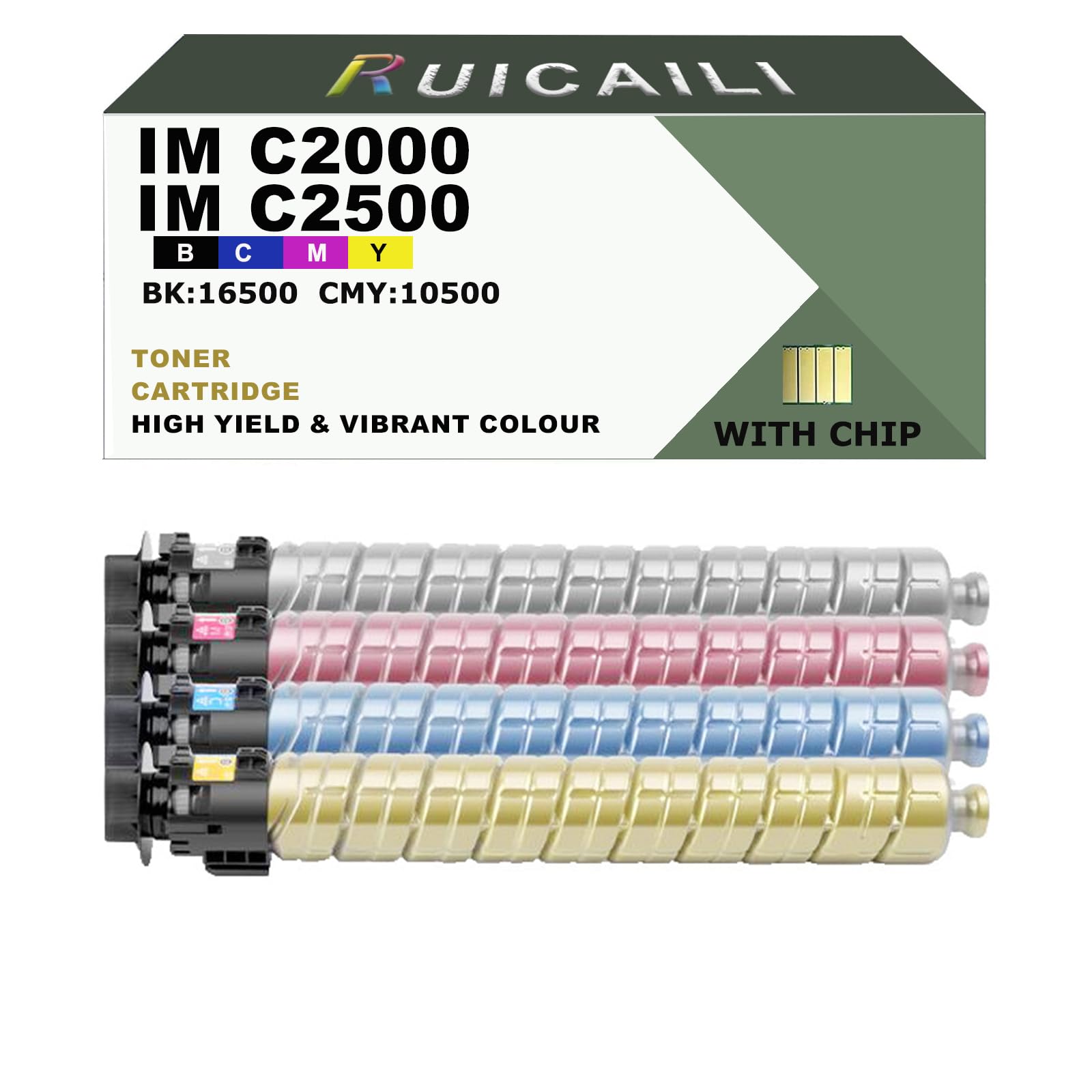 Cartuccia toner IMC2000 IMC2500 di ricambio compatibile per stampante Ricoh 842307 842308 842309 842310 Funziona con stampante IM C2000 IM C2500, confezione da 4, nero, ciano, magenta, giallo