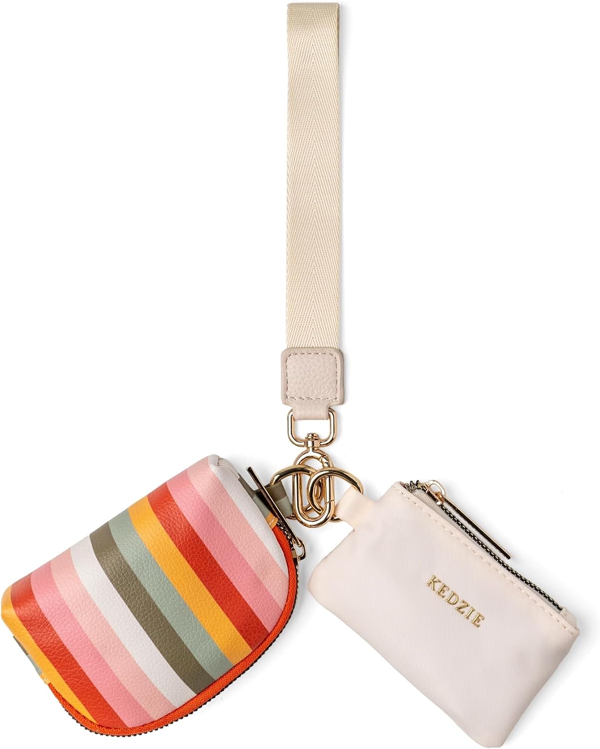 KEDZIE Tandem Wristlet Set, Dual Zip Pouches for Women - Feline Cute