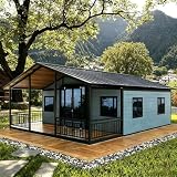 Pequeñas casas para vivir para adultos, villa prefabricada portátil con configuración de vida completa - Dormitorio, baño, cocina y salón - Casa pequeña plegable moderna