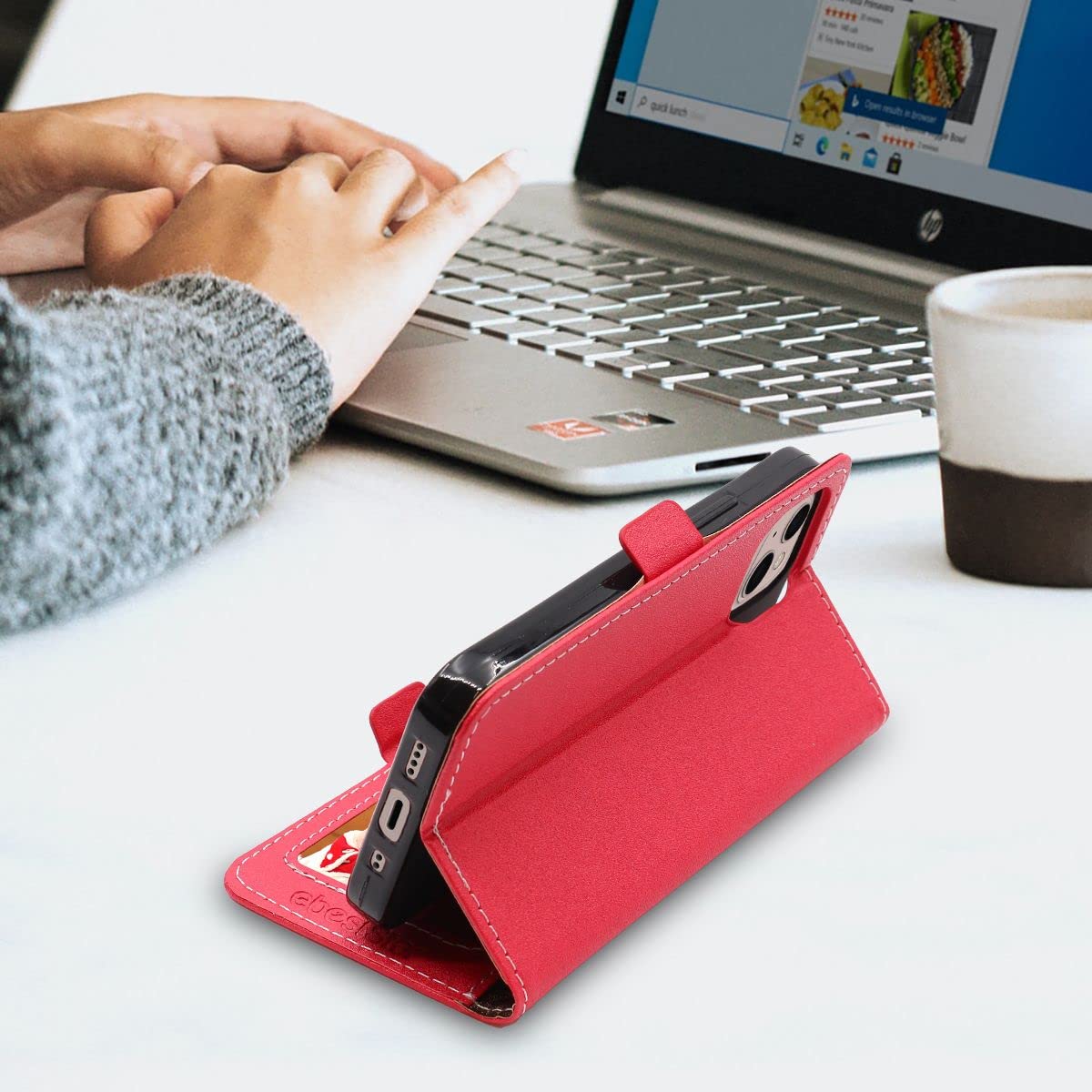 EbestStar Cover Flip In Pelle PU Con Risvolto Verticale Per IPhone 6 Plus/6S Plus - Custodia Con Chiusura Magnetica E Porta Carte + Pellicola Vetro Temperato 9H (Rosso) - 4