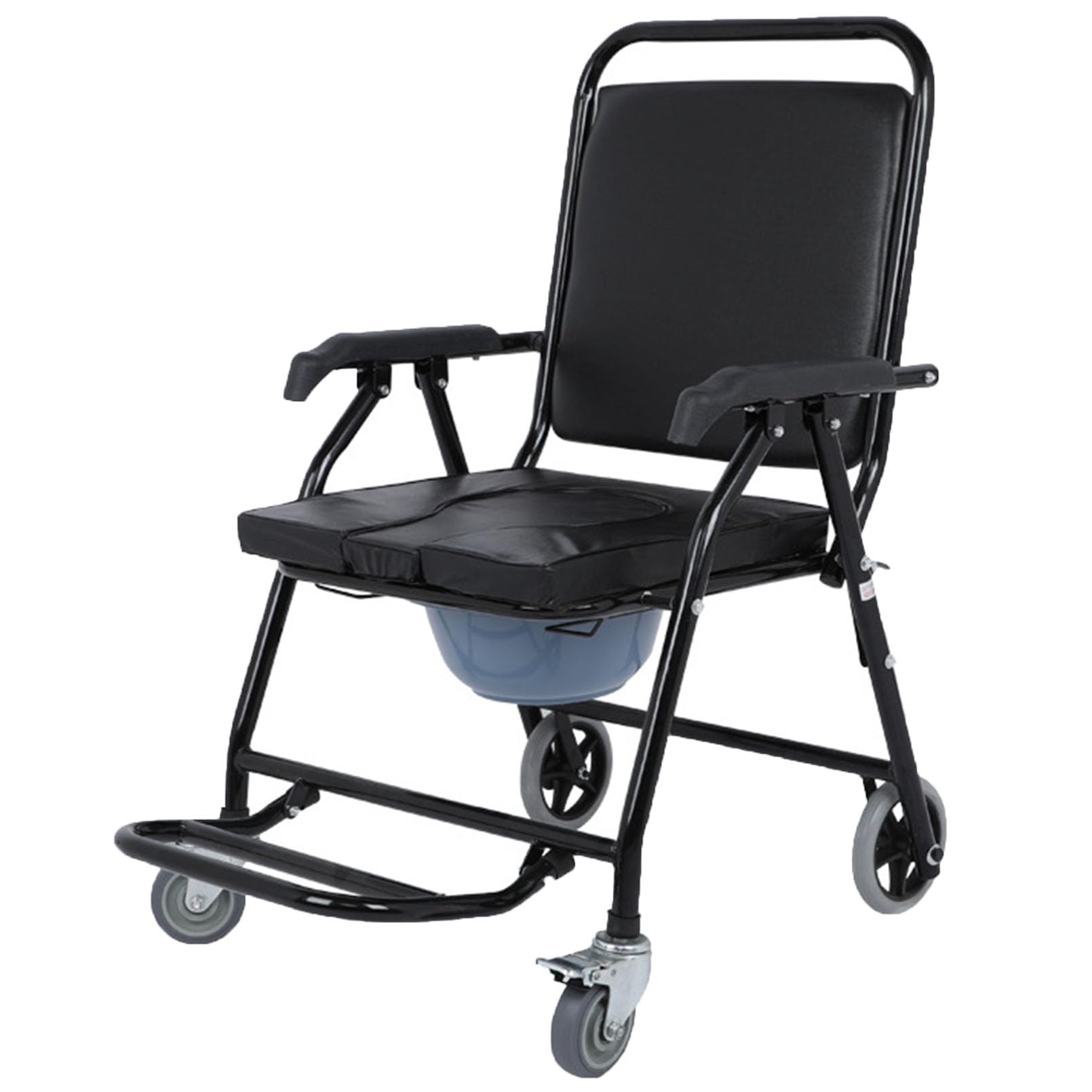 Chaise percée à roulettes et siège de douche noir avec pot pour adulte