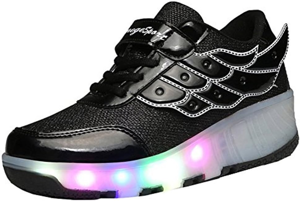 Meurry Unisex Kids Wing Led Flashing Light Single Wheels Roller Shoes Rollerblades Skates Trainer Night Sport Running Shoes for Christmas