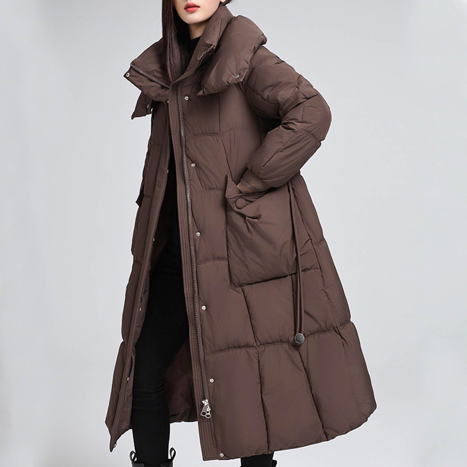 Übergangsjacke Damen Wintermantel Lang Mit Kapuze Warm Gefüttert Steppjacke Lange Elegant Damenmantel Langarm Winter Parka Jacke mit Kapuze Winterparka Mantel Einfarbig Bequemes Sportjacke