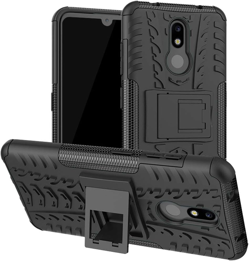 Osophter for Nokia 3V Case Dual Layer Shock-Absorption Armor Cover Full-Body Protective Case with Kickstand Combo PC+TPU Back for Nokia 3 V/Nokia 3.2(Black)