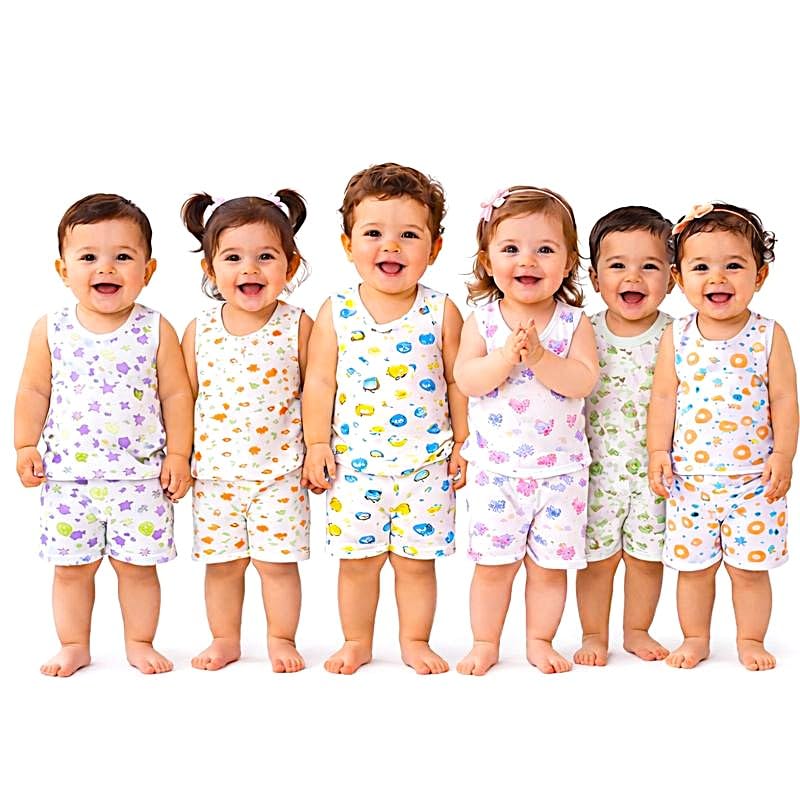 Baby Boy and Girl's Cartoon Print Sleevelees Soft Cotton Casual Vest Jhabla T-Shirt with Shorts Dress for Summer Wear Kids Infant Toddler New Born Baby Clothes (Set of 6) (18-24 Months)-image-33