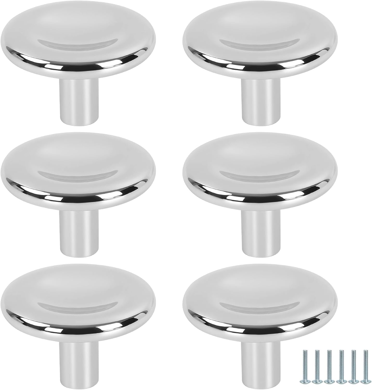 Polished Chrome Silver Round Cabinet Knobs 6 Pack, Solid Zinc Alloy Heavy Duty, Mirror Polished Modern Sleek Hardware for Kitchen, Bathroom, Vanity & Dresser