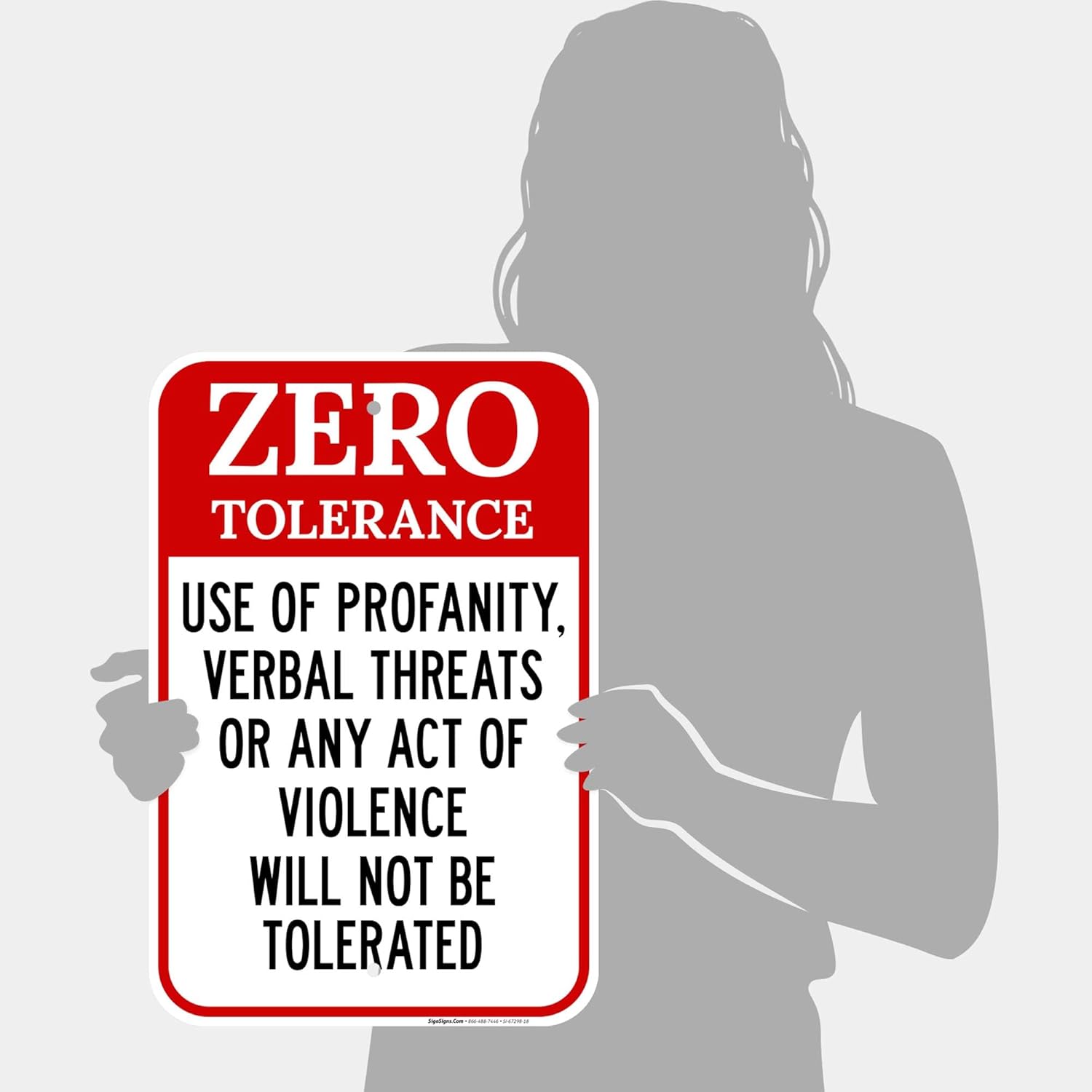 Use of Profanity Verbal Threats Or Any Act of Violence Will Not Be Tolerated Sign, 12x18 Inches, Rust Free .063 Aluminum, Fade Resistant, Made in USA by Sigo Signs