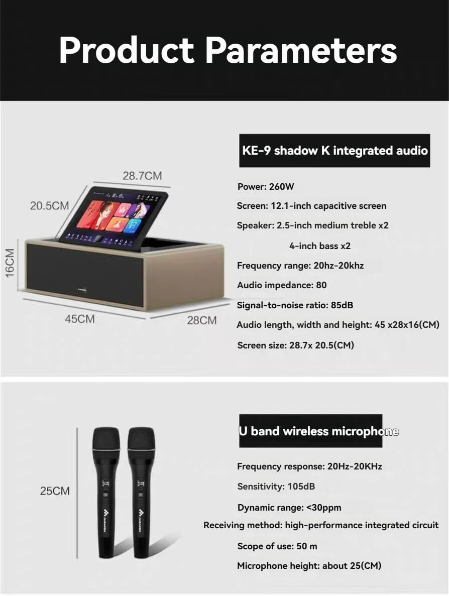 12.1-inch Touchscreen Karaoke Jukebox Combo Speaker Sound kit with Cloud Song Download and YouTube Support, with Microphone, KTV, Movie, MP3, Recording, Bluetooth, Touchscreen Support (Brown 1TB)