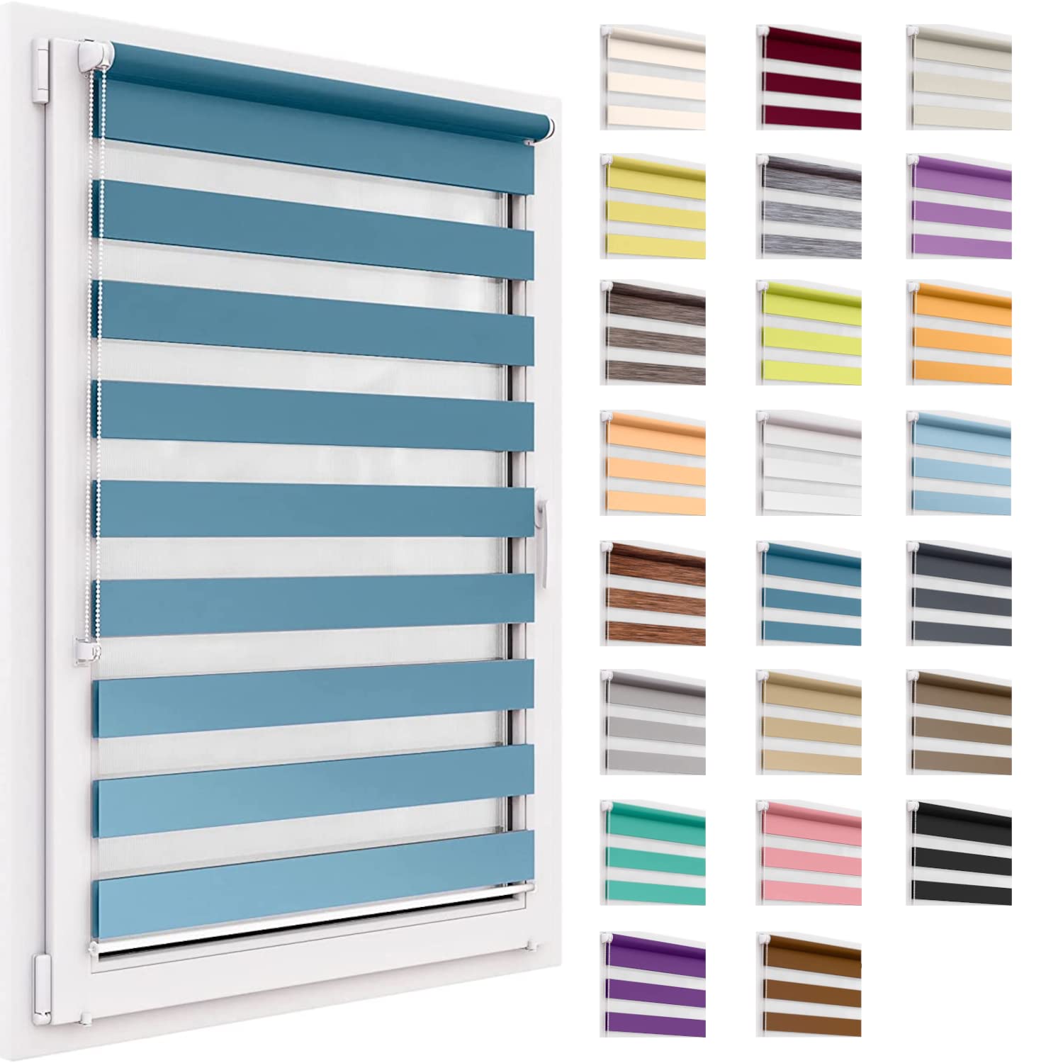 Doppelrollo ohne Bohren, 70x220 cm Stoffgröße, Duo Rollo Klemmfix, Easyfix, lichtdurchlässig und verdunkelnd, Day&Night, Klemmrollo Sonnenschutzrollo Fensterrollo für Fenster & Türen