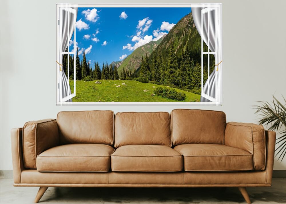 JVERF - JZZE24619 Mountains Scenery Altyn Arashan Kyrgyzstan Trees| Self-Adhesive Open Window Wall Sticker