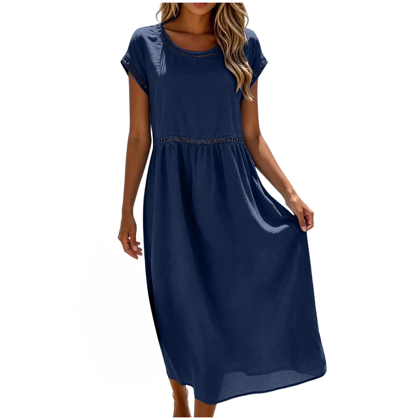 Abito Lino Donna Abito Estivo a Maniche a 3/4 Vacanza Comodo Taglie Forti Vestito Lungo in Cotone Scollo a V Largo Vestiti da Spiaggia Vestito Boho Chic Ideale per vacanze, lavoro e uso quotidiano