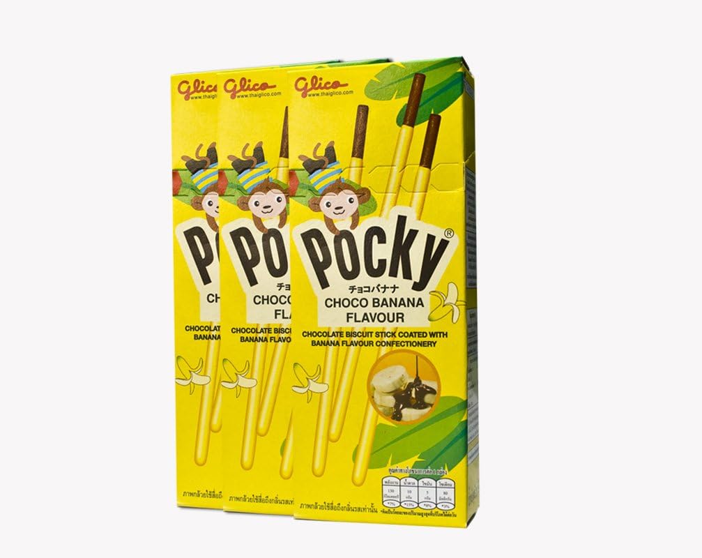 3x Boxes Glico Pocky Biscuit Sticks Coated with Chocolate Banana (25 gm per box)