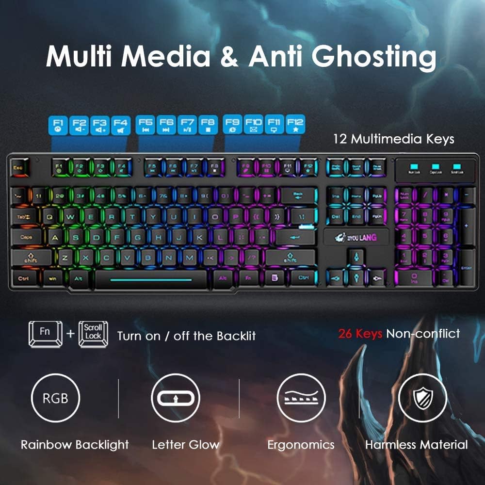 Super Cheap 🛒 Wireless Gaming Keyboard and Mouse,Rechargeable Rainbow Backlit Keyboard Mouse with 3800mAh Battery,Mechanical Feel Gaming Keyboard,7 Color Gaming Mute Mouse,Gaming Mouse Pad for PC Gamers(Black)