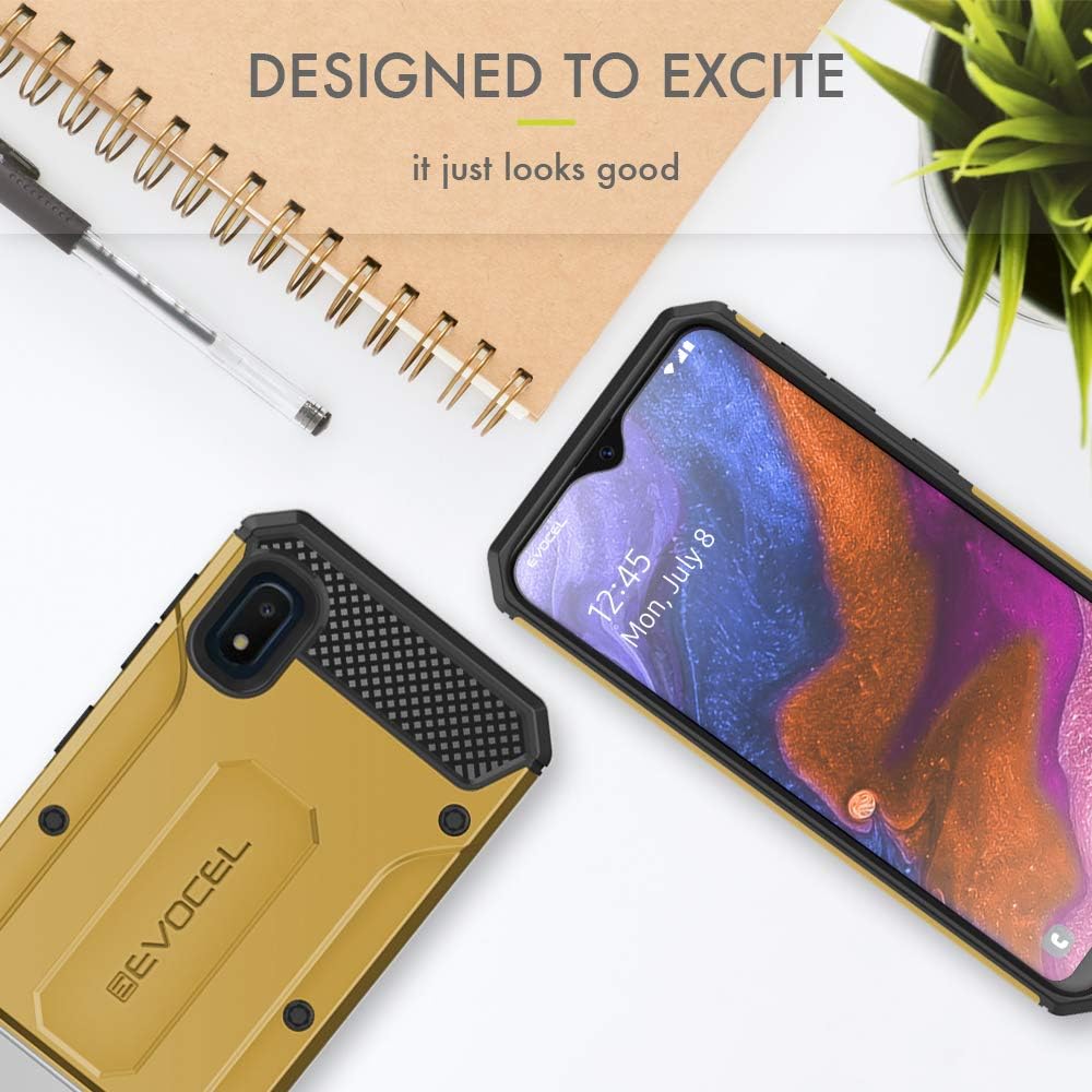 Evocel Galaxy A10E Case Explorer Series Pro with Glass Screen Protector and Belt Clip Holster for The Samsung Galaxy A10E, Gold