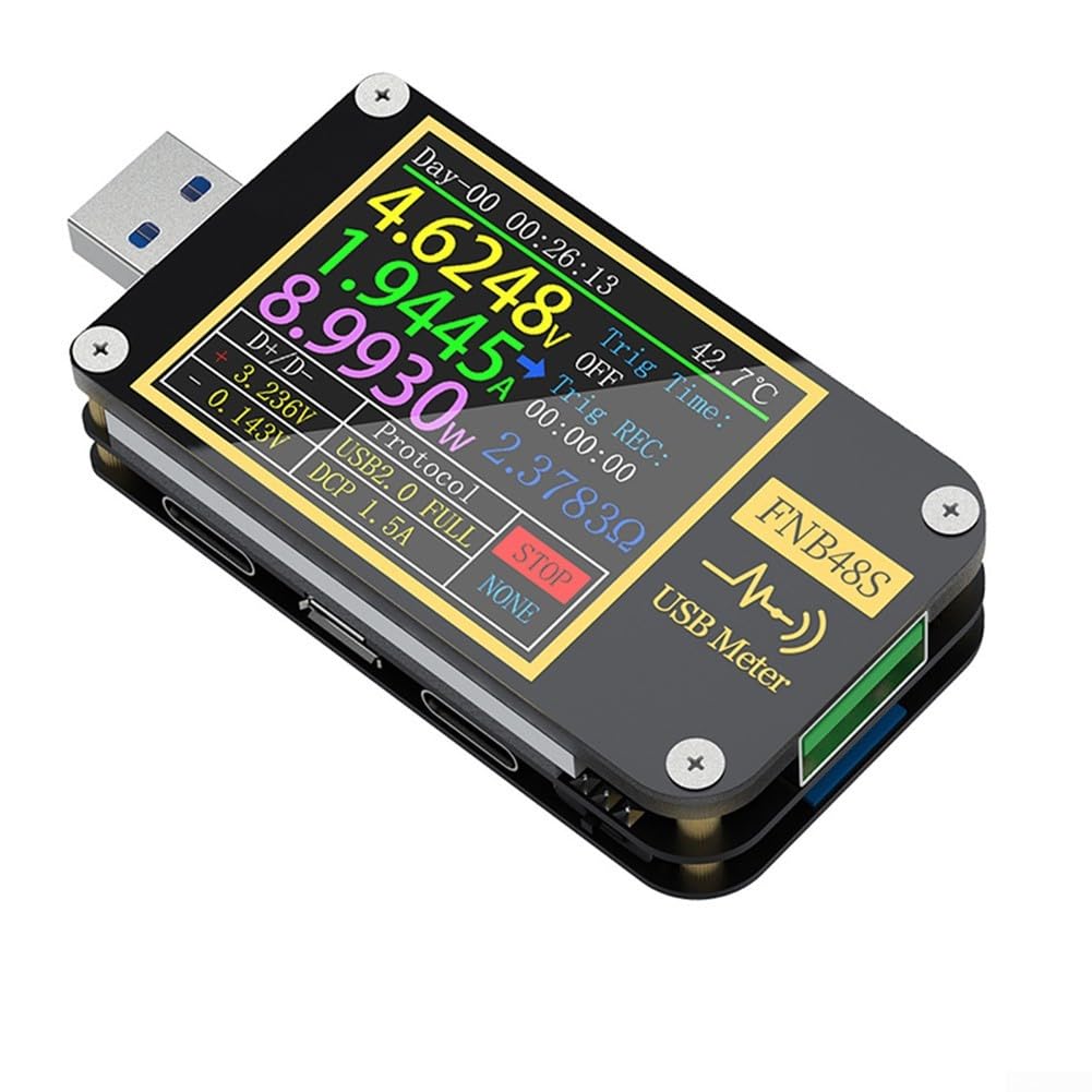 FNB48S Tester USB Misuratore di potenza Rilevatore di corrente di tensione per Qc4 PD3.0 Analizzatore di protocollo di ricarica rapida per display HD da 1,77 pollici per capacità della batteria (senza
