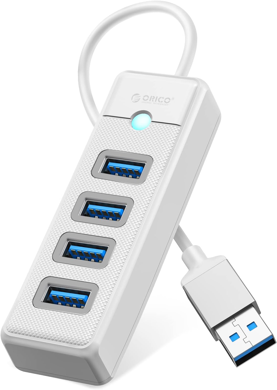 ORICO 4-Port USB HUB 3.0, USB Splitter for Laptop with 0.49ft Cable, Multi USB Port Expander, Fast Data Transfer Compatible with Mac OS 10.X and above, Linux, Android-White