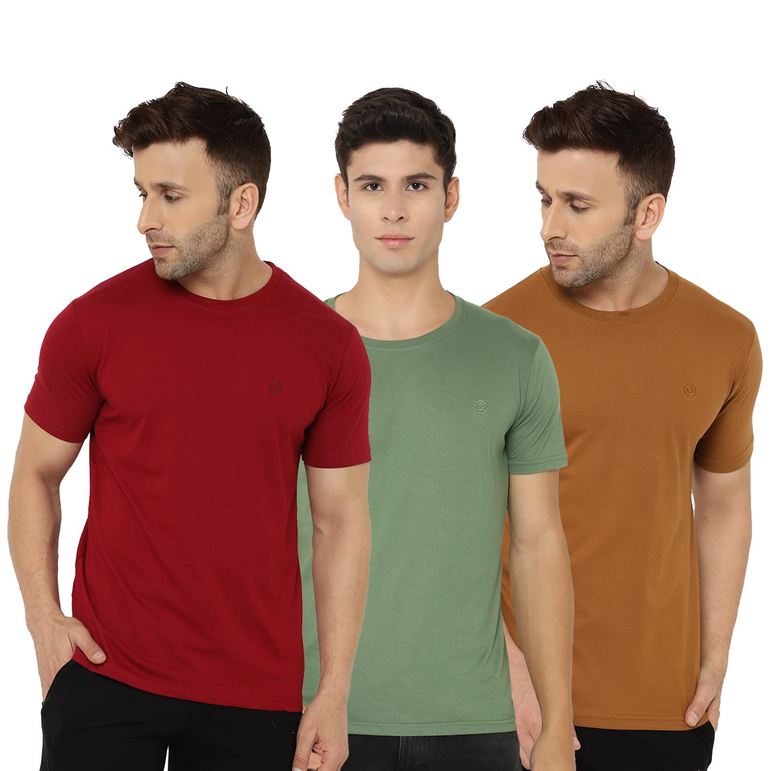 CHKOKKOMen’s Round Neck Regular Fit Cotton Plain T-Shirt Combo Pack of 3