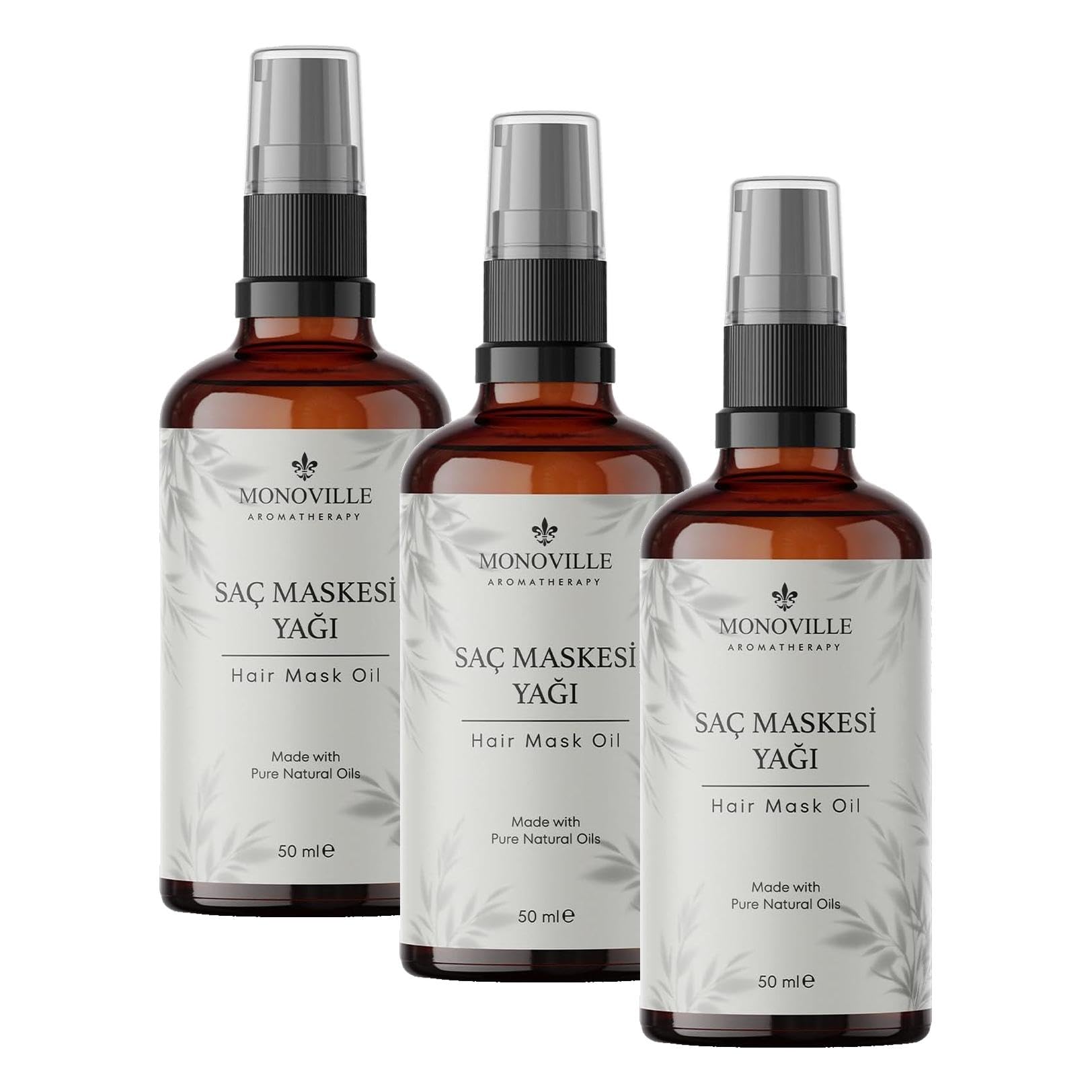 Monoville Saç Maskesi Yağı 50 ml Cam Şişede%100 Saf ve Doğal (Hair Mask Oil) (3 paketi)