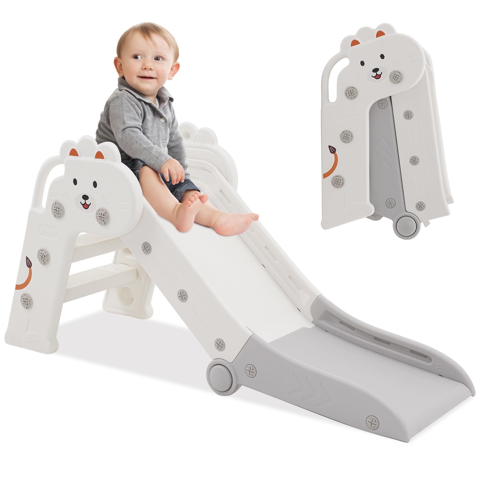 Rutsche für Kinder Faltbar Mit Armlehnen - Baby Slide, Kinderrutsche, Indoor/Outdoor, Grau