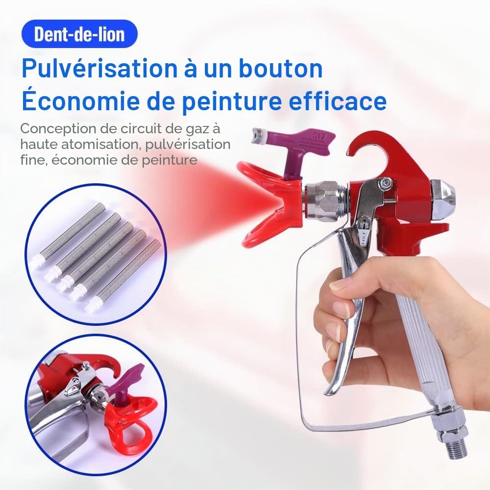 Dent-de-lion Airless Pistolet Peinture Haute Pression XS-818 +5 Pièces Buse d'embout De Airless Pistolet Peinture (109,213,315,413,621) +5 Pièces Airless Peinture Pistolet Filtre