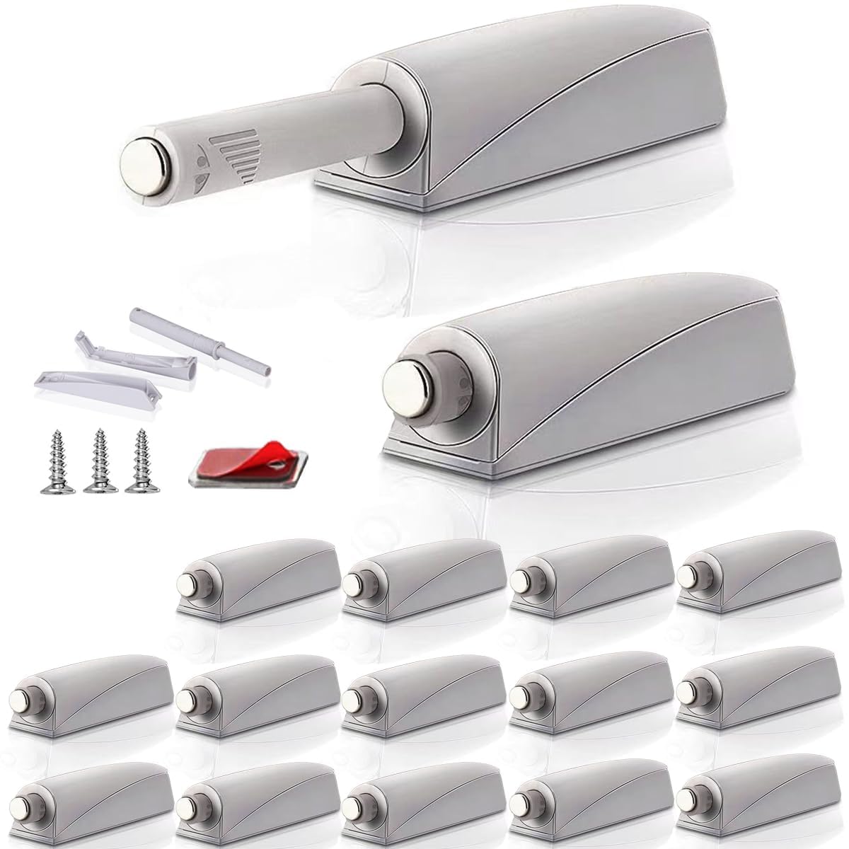 Push to Open Door Latch Cabinet Hardware CBRIVE 16 Pack Magnetic Push Latches &amp; Lock for Hidden Door Magnet Push Release Drawer Pull Tip on Close Touch Locking Strong Pop Out, Grey