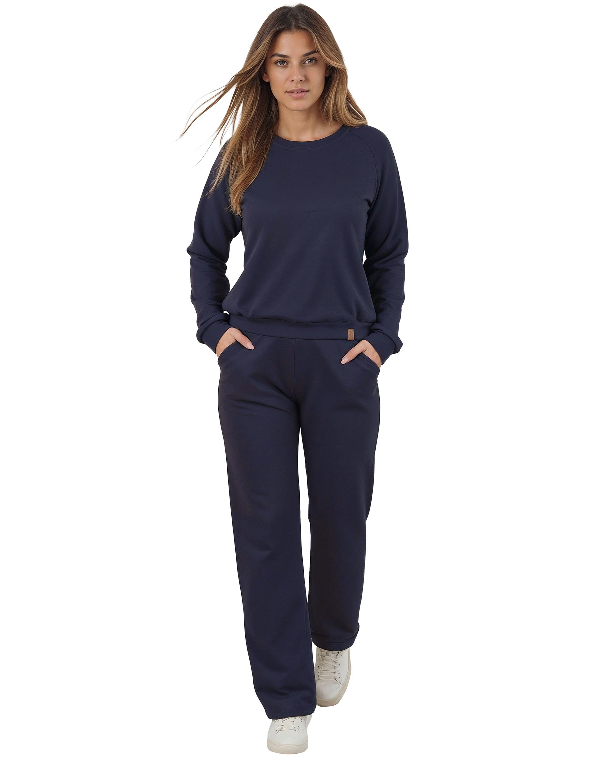VIVISENCE Pantalon De Survêtement Femme Confortable Taille Élastique Jambes Larges Poches Latérales Tissu Doux Coton Mélangé pour Sport Maison Balade Détente Quotidienne 9102