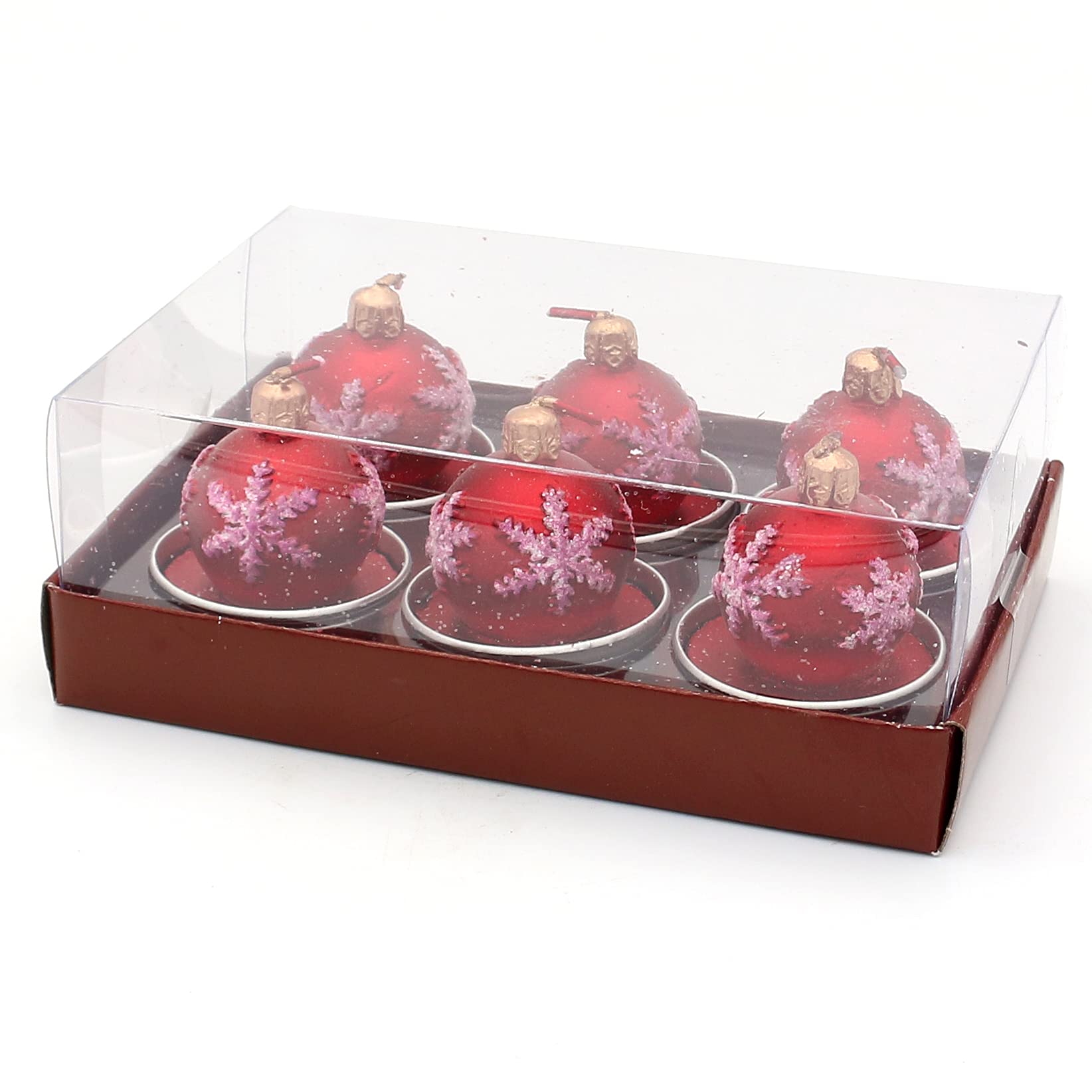 Dekohelden24 6-częściowy zestaw świeczek typu tealight bombki choinkowe w kolorze czerwonym, wymiary każdej świeczki typu tealight dł./szer./wys.: 4 x 4 x 5 cm.