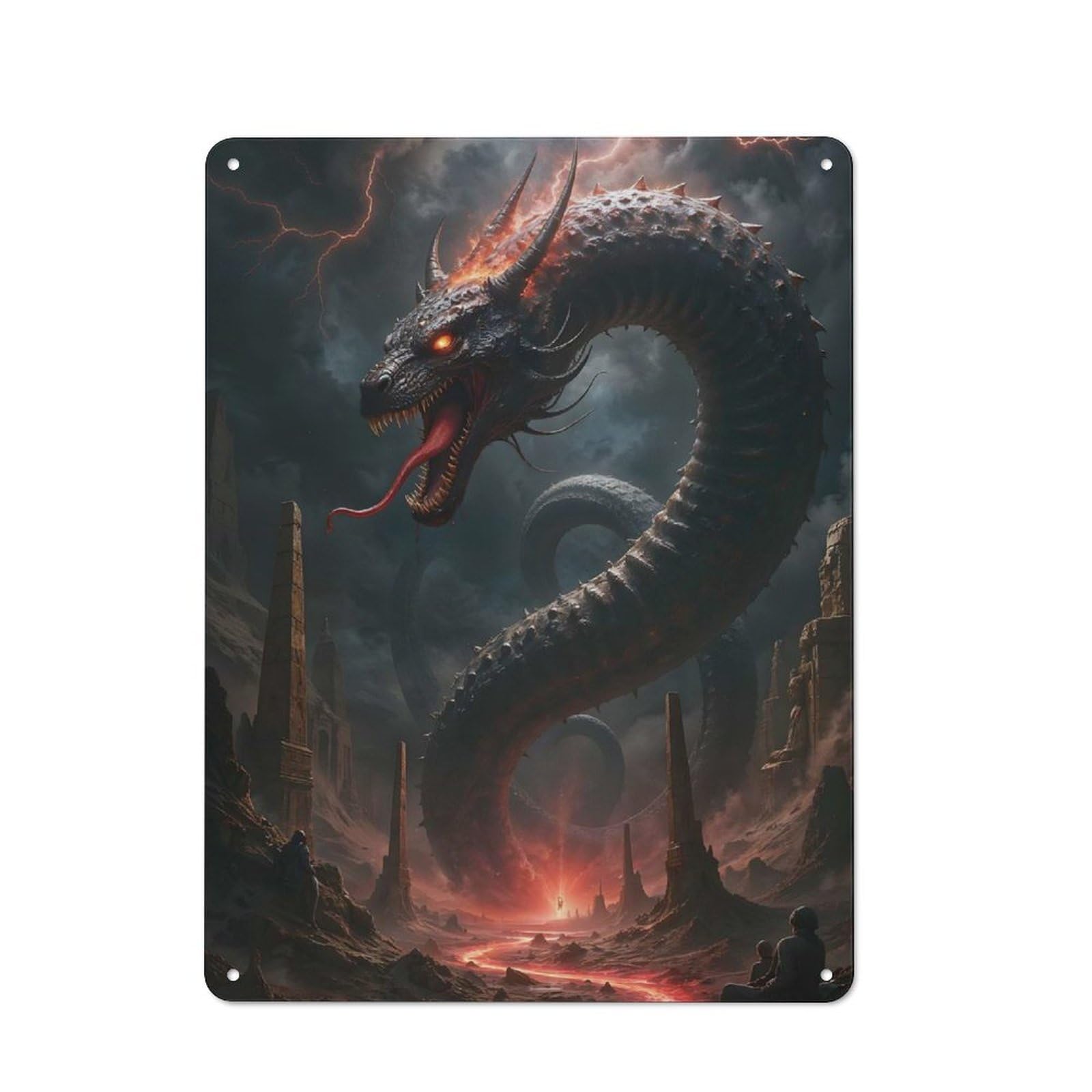 Junmoney Dragon In A Stormy Landscape Metal Wall Sign 40X30cm Featuring For Workshop Wall, For Makers And Diy Enthusiasts