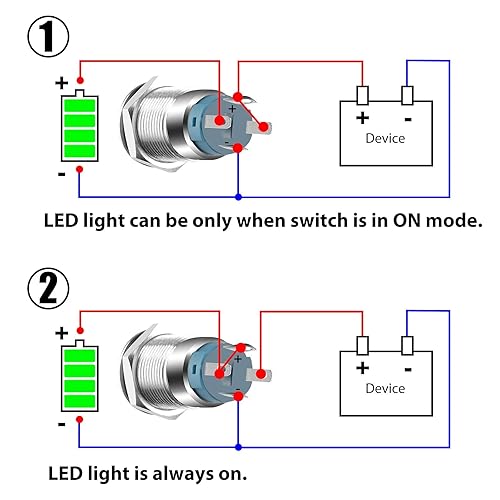 Miniatura 4 de 5 interruptores de botón de encendido y apagado impermeables de 0.472 in y 12 V con arnés de cableado y luz indicadora LED, interruptor de metal