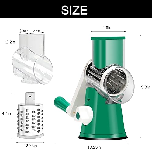Miniatura 5 de Cambom Rallador giratorio de queso, triturador de queso de manivela para queso fresco, verduras, nueces, base de succión antideslizante, cepillo de