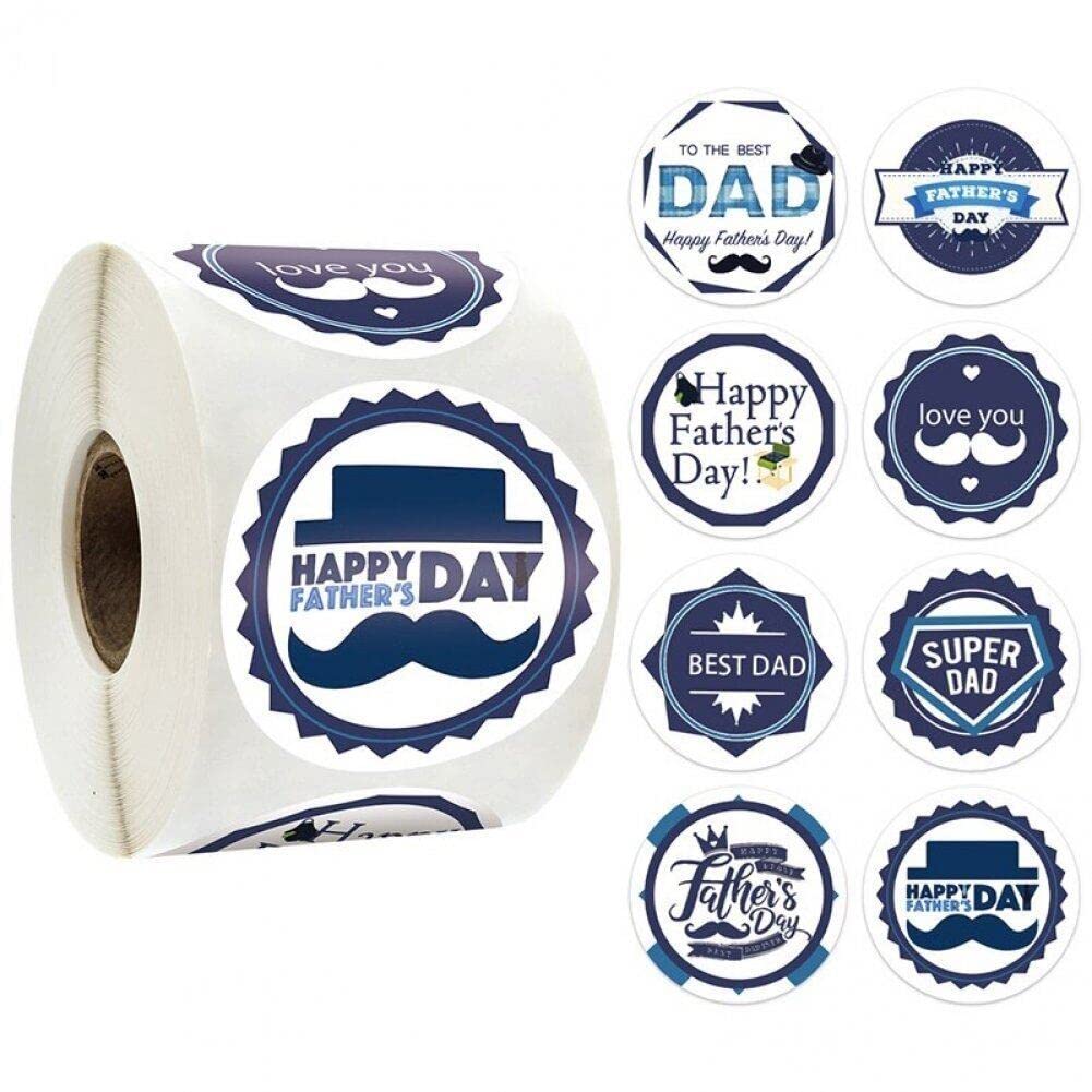 Danlai Blue 500Pcs/Roll Happy Father's Day Stickers Labels Gift Stickers Round Stickers For Crafts Cards Gift Label Tags