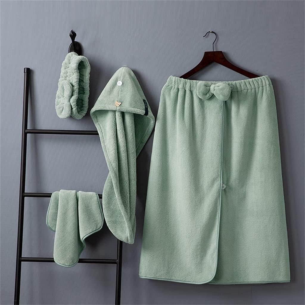 Bath Towel Women Can Wear Can Be Wrapped Household Water-Absorbent Quick-Drying Tube Top Bath Skirt Four-Piece Suit (Color: A, Size (C As the picture shows)