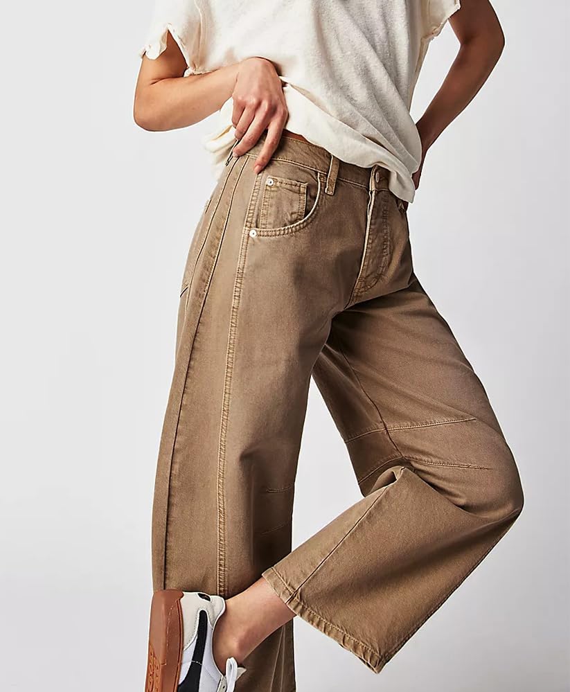 Barrel Jeans Women Mid Rise Barrel Leg Pants, Wide Leg Boyfriend Jeans for Women Retro Denim Baggy Vintage Horse Shoe Jeans3