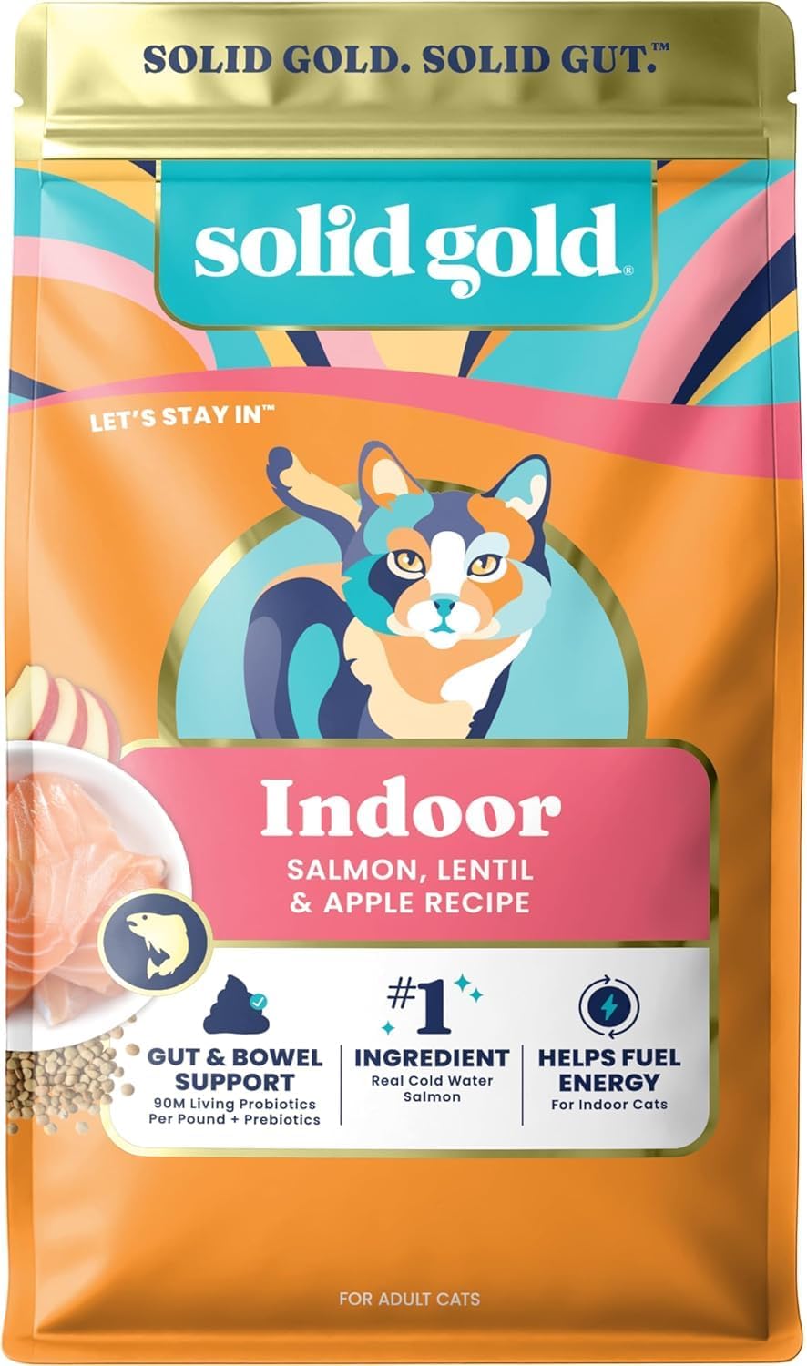 Indoor Dry Cat Food - Let's Stay in Cat Food Dry Kibble for Indoor Cats - Hairball & Sensitive Stomach - Grain & Gluten Free - Probiotics & Fiber for Digestive Health - Salmon - 12lb