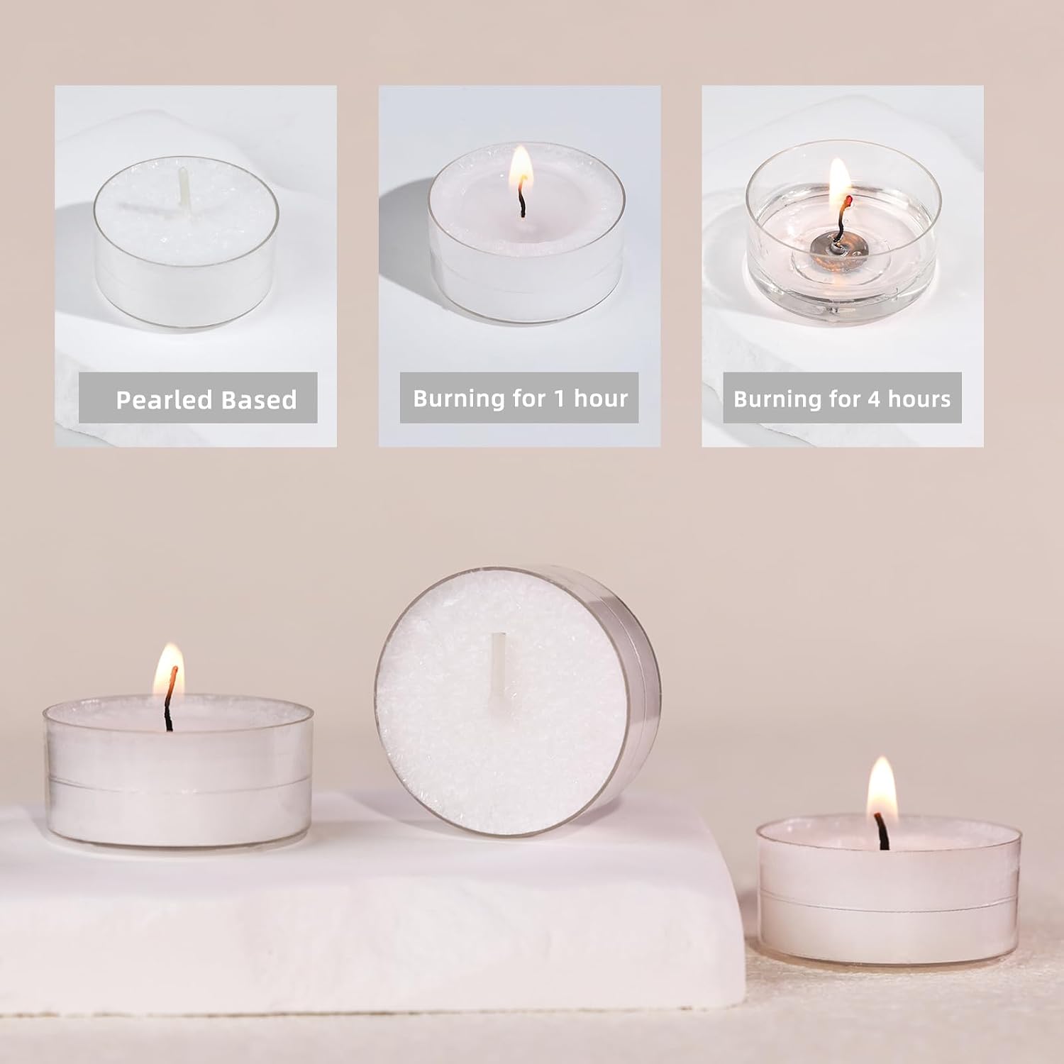 Unscented White Tealights Candles, 5 Hours Tea Lights Plant Wax Mini Votive with Cotton Wick for Home,Meditation,Pool,Wedding,Emergencies,Parties, Spas,12pcs