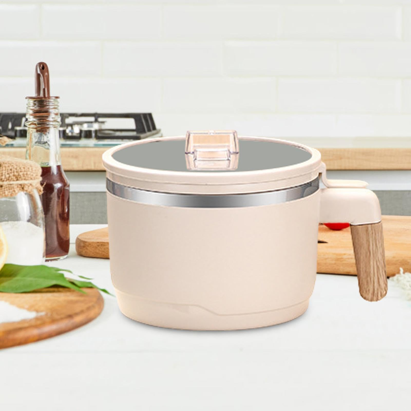 Ramen Bowl, 900 ml dubbelwandige roestvrij staal snelle noodle Cooker met afvoer, deksel, handvat, mobiele telefoon houder, alleen met warm water, Ramen soepkom voor Office College (Groente