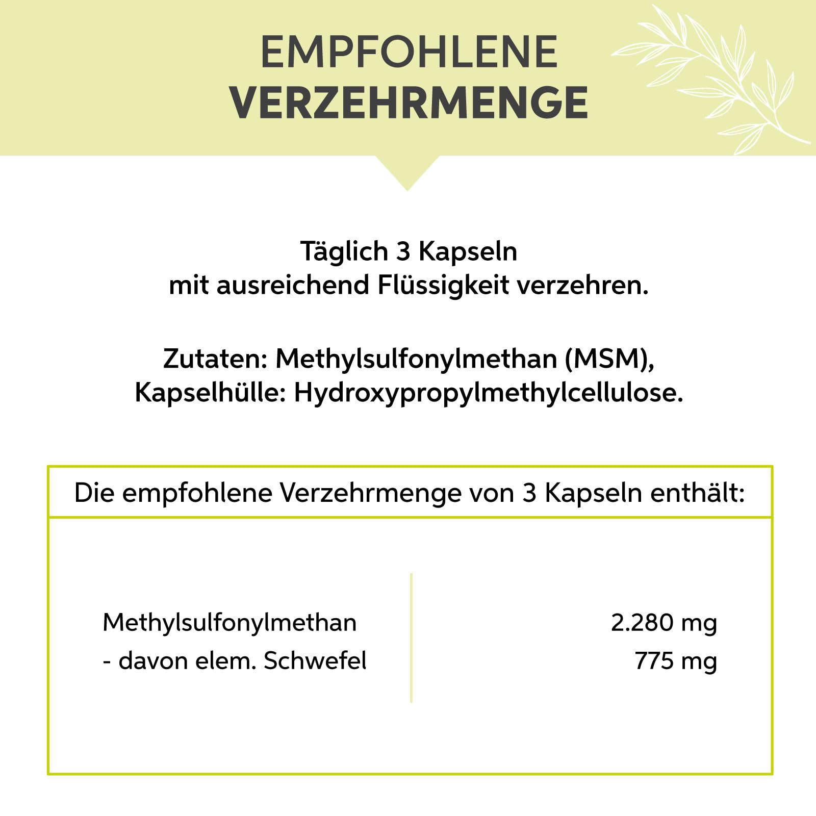 MSM Cápsulas 1000 unidades | Alta dosis diaria de 2280 mg de azufre orgánico | Metilsulfonilmetano premium sin aditivos | Vegano