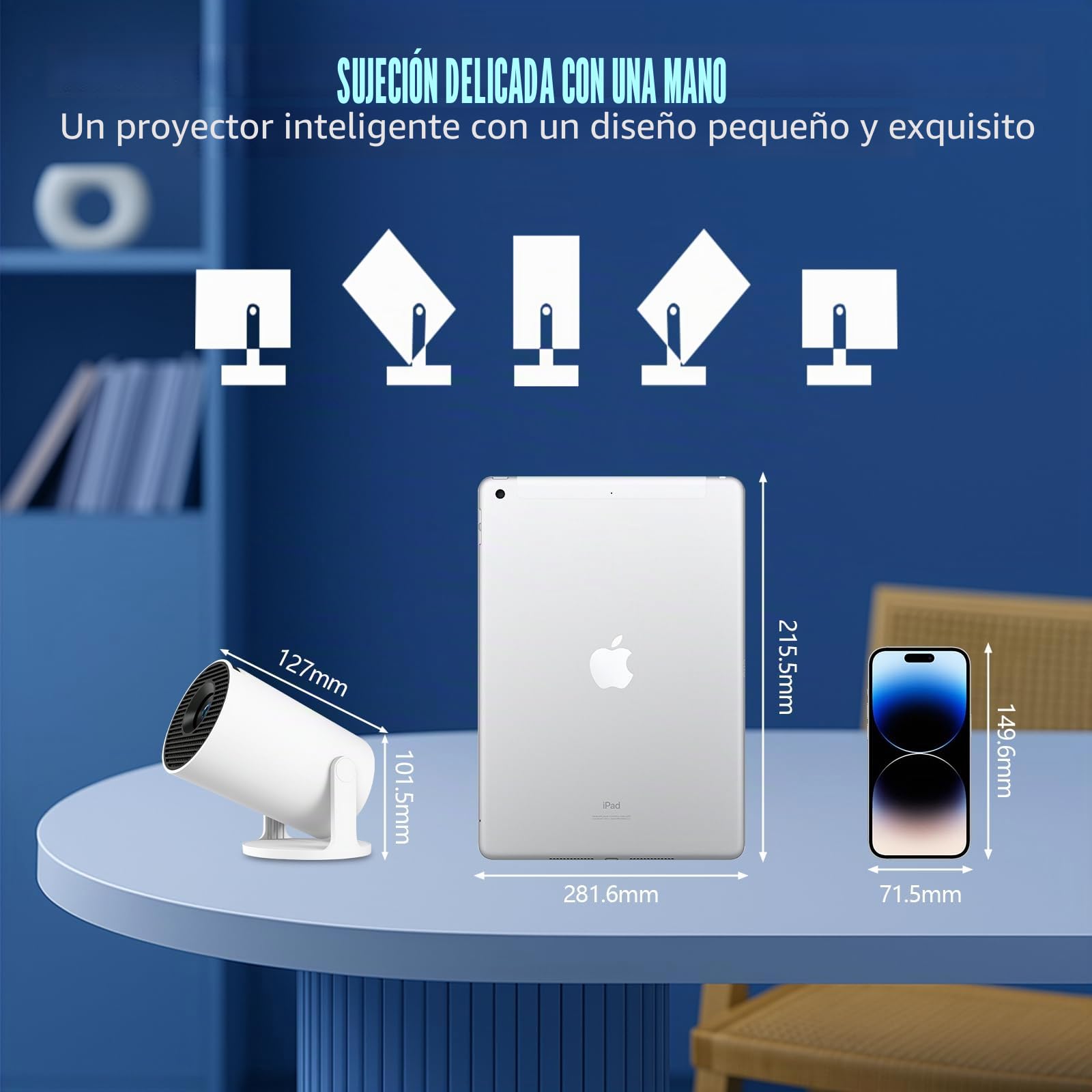 Proyector de video Mini proyector 4K Proyector de video portátil WiFi 6 Android 11 1080P Full HD Compatible con teléfono PC Lap HDMI Cine en casa Rotación de 180°